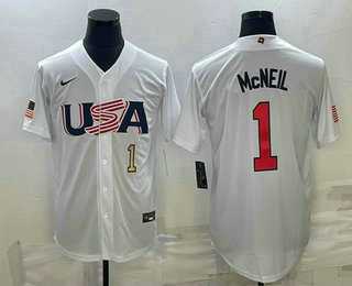 Mens USA Baseball #1 Jeff McNeil Number 2023 White World Classic Stitched Jersey->2023 world baseball classic->MLB Jersey